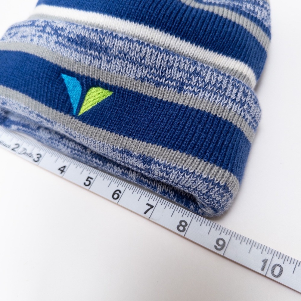 New Era Pom Pom‎ Knit Beanie Gray Blue Striped Winter Hat - Picture 8 of 17
